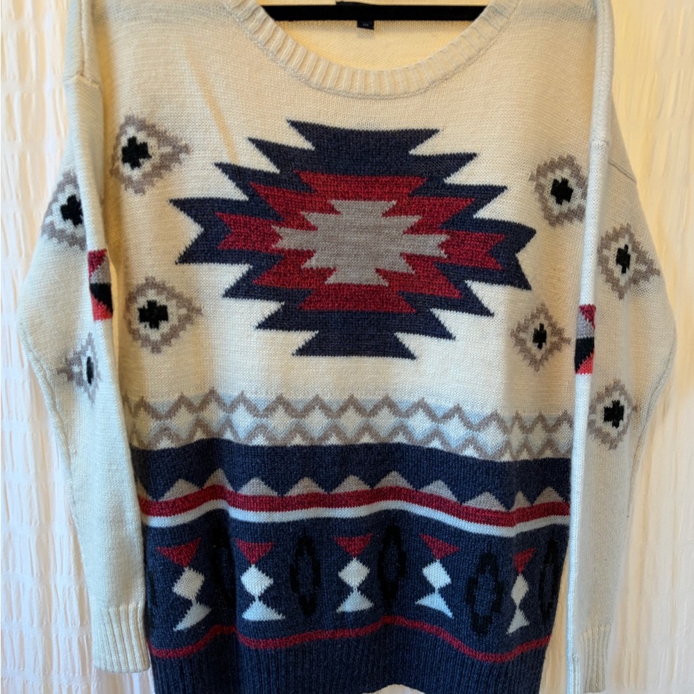 American Eagle Outfitters Southwestern Pattern Sweater - Cream, Red, Navy